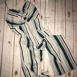 Tie Front Wide Leg Striped Jumpsuit
